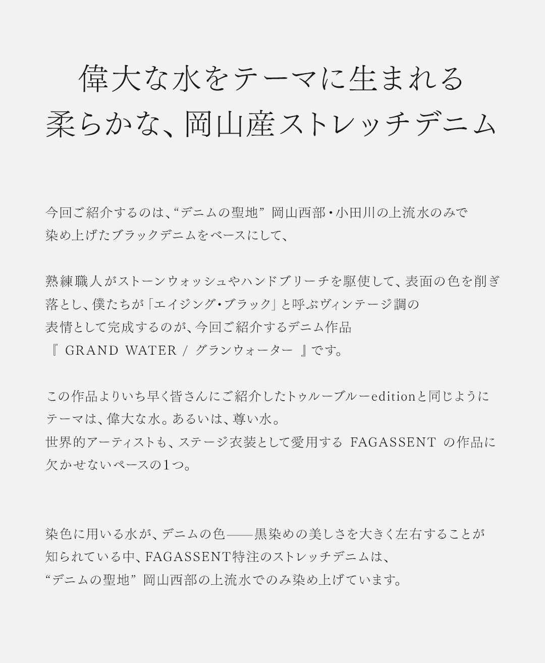 FAGASSENT GRAND WATER GEING BLACK / ファガッセン グランウォーター エイジングブラック